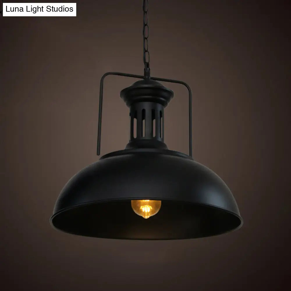 Industrial-Style Black Iron Pendant Lamp For Restaurants: 1-Light Bowl/Cage/Barn Design