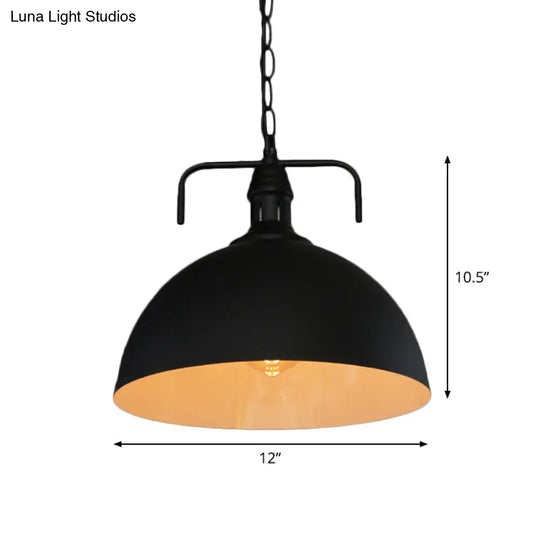 Industrial-Style Black Iron Pendant Lamp For Restaurants - 1-Light Bowl/Cage/Barn Design