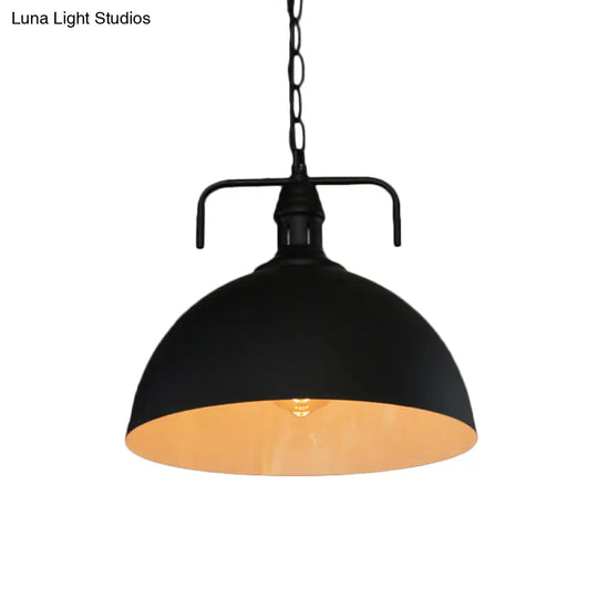 Industrial-Style Black Iron Pendant Lamp For Restaurants - 1-Light Bowl/Cage/Barn Design / D