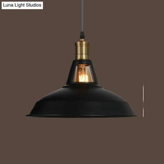 Industrial-Style Black Iron Pendant Lamp For Restaurants - 1-Light Bowl/Cage/Barn Design