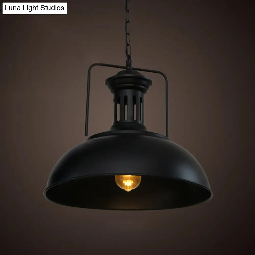 Industrial-Style Black Iron Pendant Lamp For Restaurants - 1-Light Bowl/Cage/Barn Design