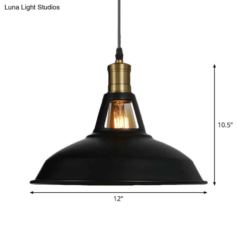 Industrial-Style Black Iron Pendant Lamp For Restaurants - 1-Light Bowl/Cage/Barn Design