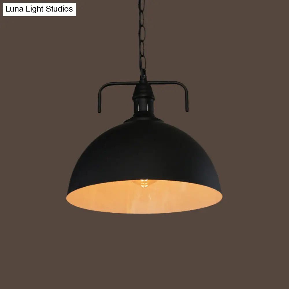 Industrial-Style Black Iron Pendant Lamp For Restaurants - 1-Light Bowl/Cage/Barn Design