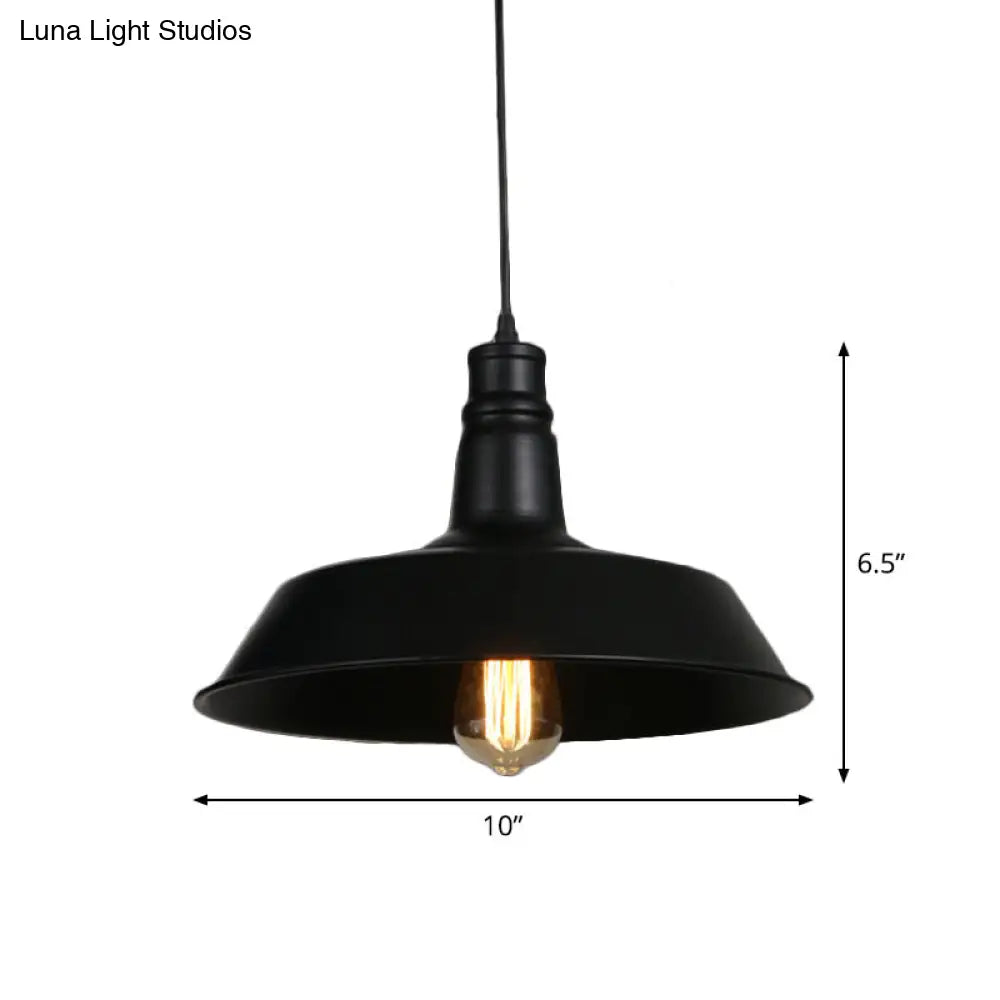 Industrial-Style Black Iron Pendant Lamp For Restaurants - 1-Light Bowl/Cage/Barn Design