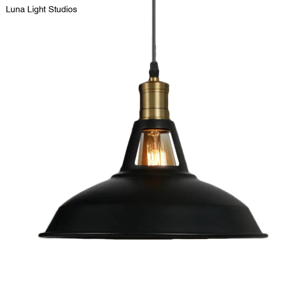 Industrial-Style Black Iron Pendant Lamp For Restaurants - 1-Light Bowl/Cage/Barn Design / G