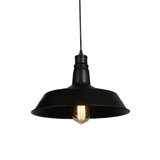 Industrial-Style Black Iron Pendant Lamp For Restaurants: 1-Light Bowl/Cage/Barn Design / A