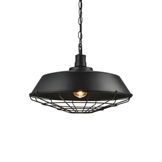 Industrial-Style Black Iron Pendant Lamp For Restaurants: 1-Light Bowl/Cage/Barn Design / B