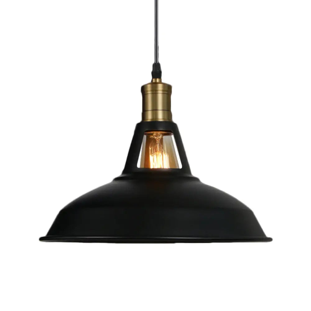 Industrial-Style Black Iron Pendant Lamp For Restaurants: 1-Light Bowl/Cage/Barn Design / G