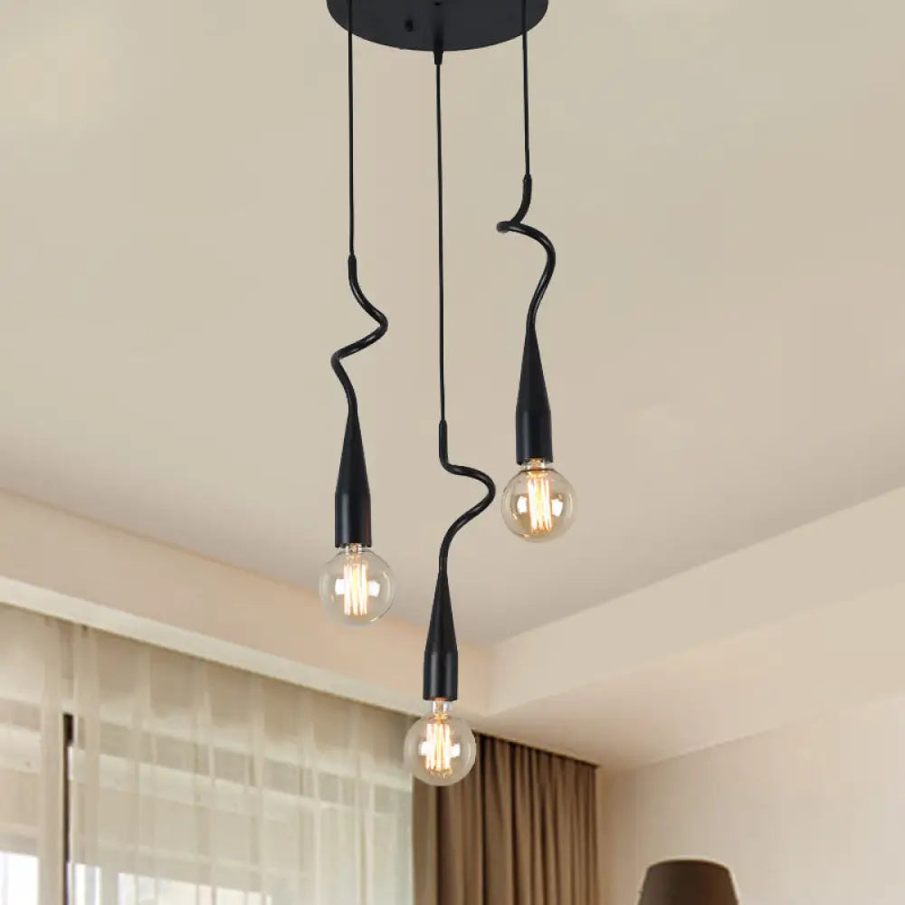Industrial Style Black Iron Pendant Lamp With Cascading Open Bulb Design - 3 To 10 Heads /