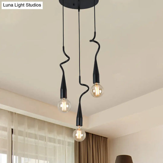 10-Head Industrial Style Black Iron Multi Light Pendant Lamp With Cascading Design And Open Bulb 3 /