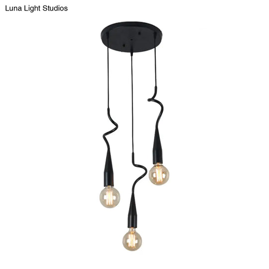 Industrial Style Black Iron Pendant Lamp With Cascading Open Bulb Design - 3 To 10 Heads