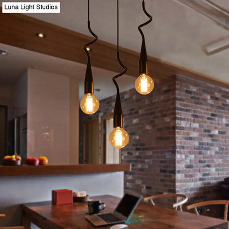 Industrial Style Black Iron Pendant Lamp With Cascading Open Bulb Design - 3 To 10 Heads