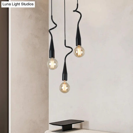 Industrial Style Black Iron Pendant Lamp With Cascading Open Bulb Design - 3 To 10 Heads