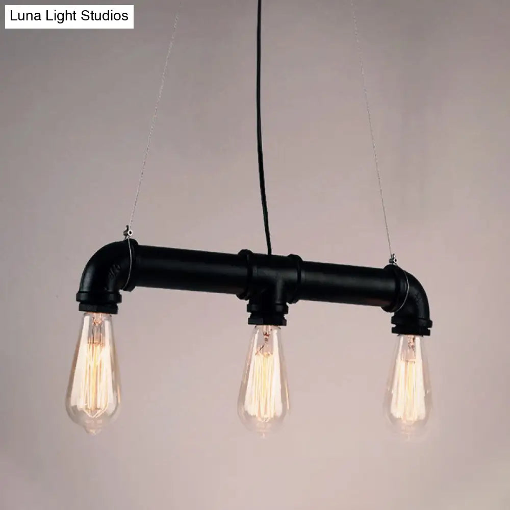 Industrial Style Black Iron Pendant Lamp With Linear Piping - 3/5/10-Head Hanging Light For Island