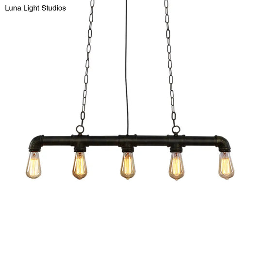 Industrial Style Black Iron Pendant Lamp With Linear Piping - 3/5/10-Head Hanging Light For Island