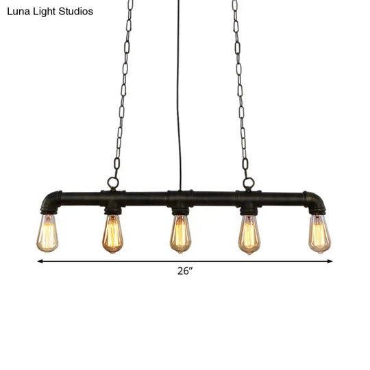 Industrial Style Black Iron Pendant Lamp With Linear Piping - 3/5/10-Head Hanging Light For Island