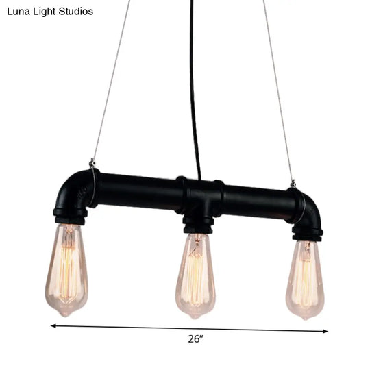 Industrial Style Black Iron Pendant Lamp With Linear Piping - 3/5/10-Head Hanging Light For Island