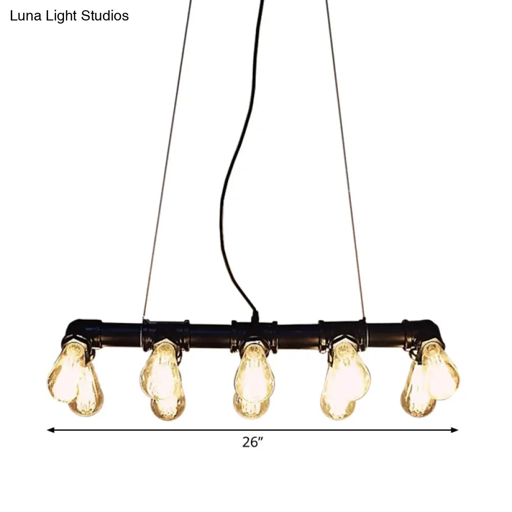 Industrial Style Black Iron Pendant Lamp With Linear Piping - 3/5/10-Head Hanging Light For Island