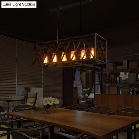 Industrial Style Black Ironwork Pendant Light For Bar - Rectangular Island Design