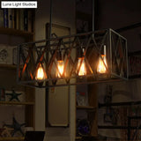 Industrial Style Black Ironwork Pendant Light For Bar - Rectangular Island Design