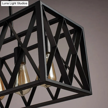 Industrial Style Black Ironwork Pendant Light For Bar - Rectangular Island Design