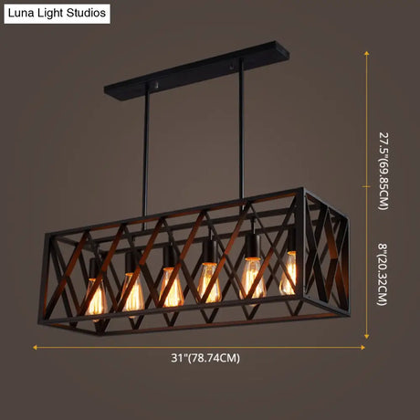 Industrial Style Black Ironwork Pendant Light For Bar - Rectangular Island Design