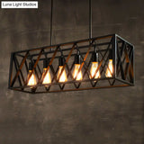 Industrial Style Black Ironwork Pendant Light For Bar - Rectangular Island Design