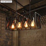 Industrial Style Black Ironwork Pendant Light For Bar - Rectangular Island Design