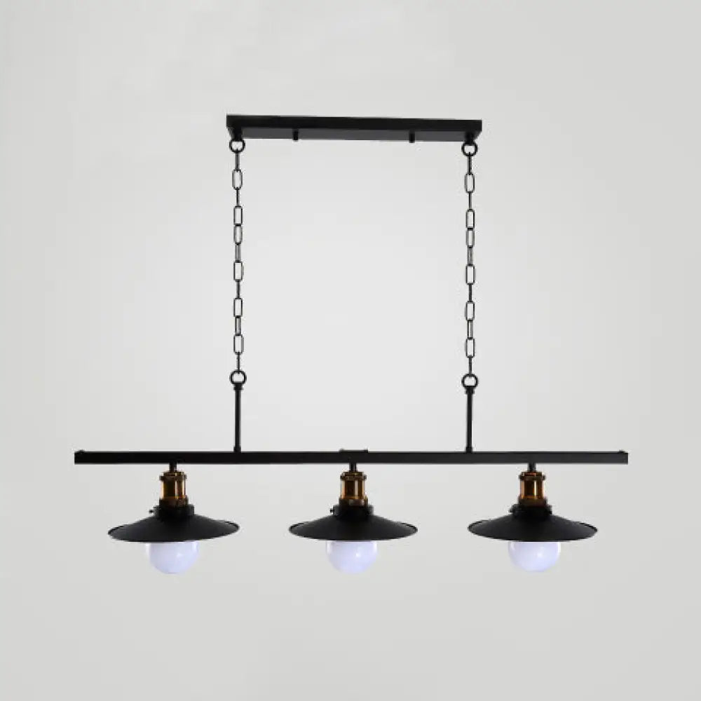 Industrial Style Black Metal 3-Head Kitchen Ceiling Light With Chain | Flat Shade Island Lighting