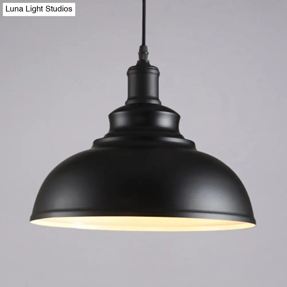 Black Industrial Metal Bowl Suspension Light - Stylish 1-Bulb Hanging Lamp For Dining Room