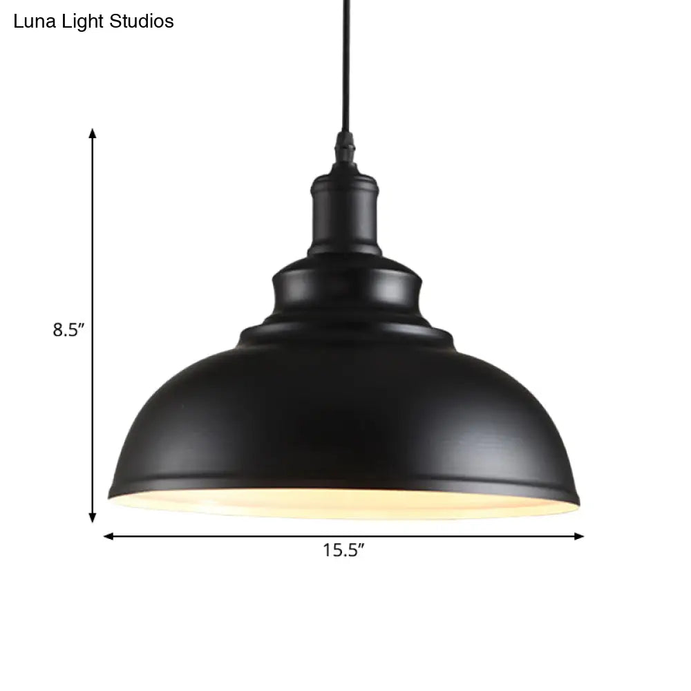 Black Industrial Metal Bowl Suspension Light - Stylish 1-Bulb Hanging Lamp For Dining Room