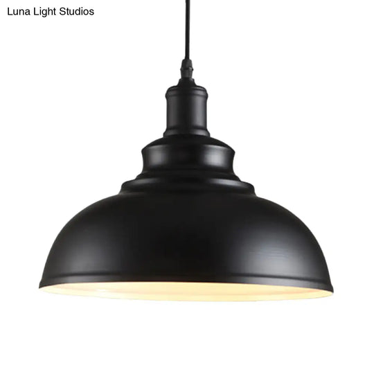 Black Industrial Metal Bowl Suspension Light - Stylish 1-Bulb Hanging Lamp For Dining Room