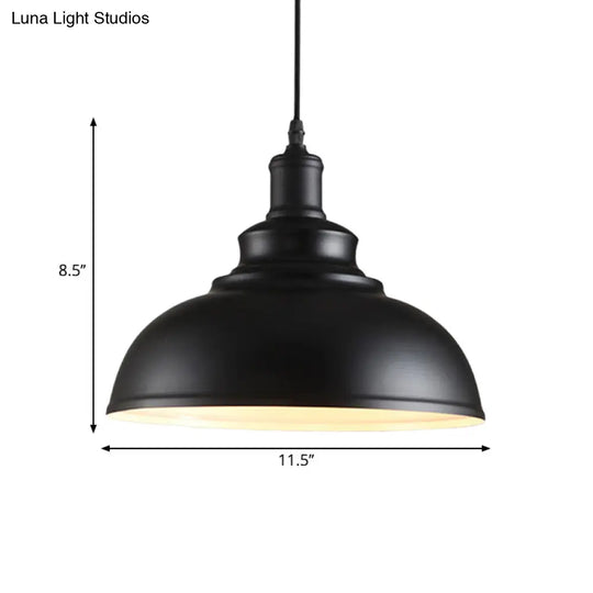 Black Industrial Metal Bowl Suspension Light - Stylish 1-Bulb Hanging Lamp For Dining Room