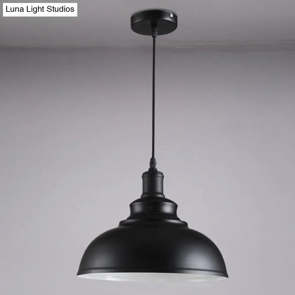 Black Industrial Metal Bowl Suspension Light - Stylish 1-Bulb Hanging Lamp For Dining Room / Small