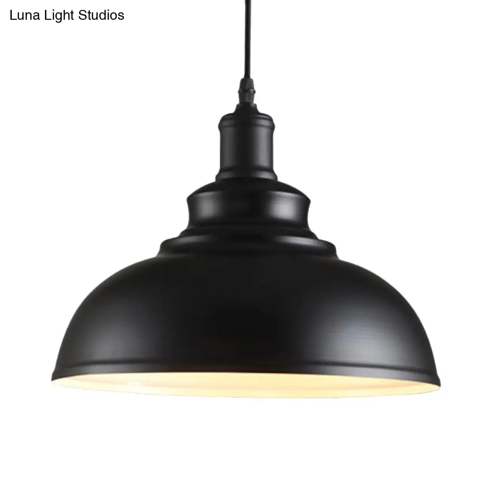 Industrial Style Black Metal Bowl Suspension Light With 1-Bulb - Ideal For Dining Room