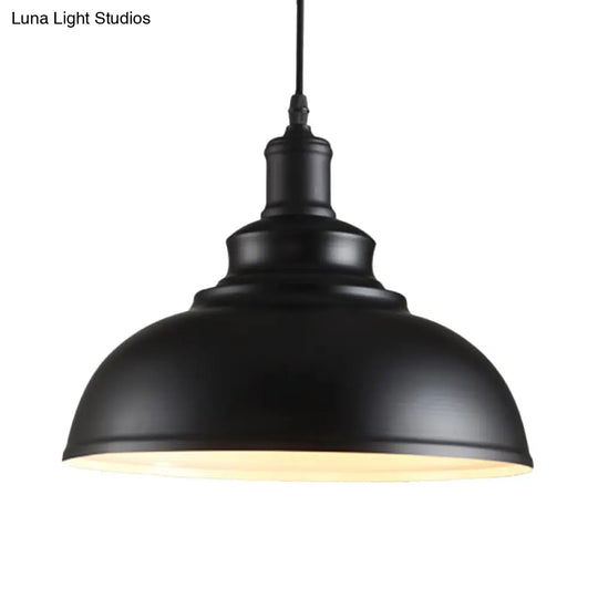 Industrial Style Black Metal Bowl Suspension Light With 1-Bulb - Ideal For Dining Room