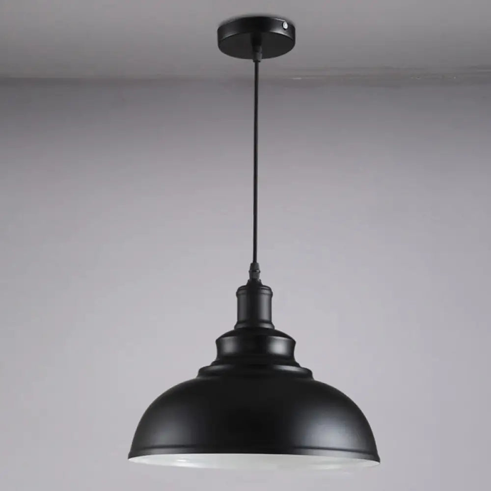 Industrial Style Black Metal Bowl Suspension Light With 1-Bulb - Ideal For Dining Room / Small