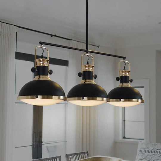 Industrial-Style Black Metal Island Ceiling Light With Glass Diffuser And 3 Heads