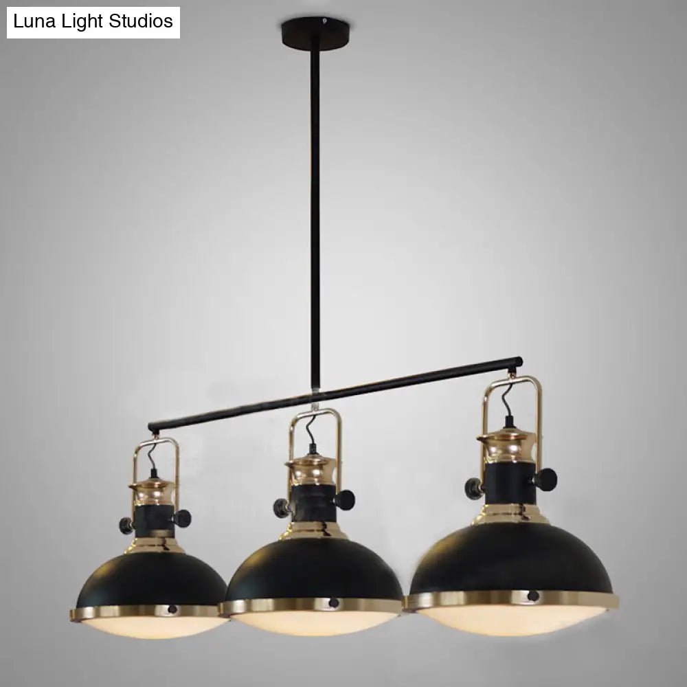 Industrial-Style Black Metal Island Ceiling Light With Glass Diffuser And 3 Heads