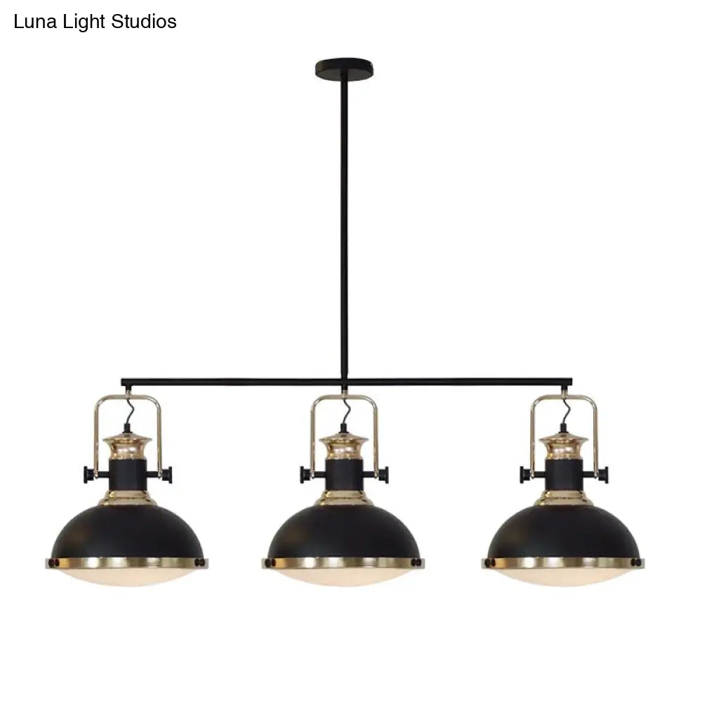 Industrial-Style Black Metal Island Ceiling Light With Glass Diffuser And 3 Heads