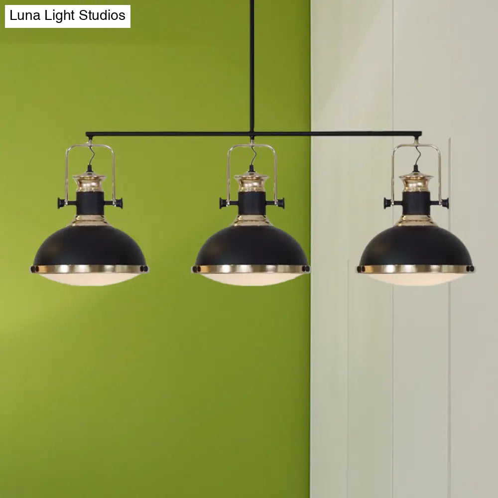 Industrial-Style Black Metal Island Ceiling Light With Glass Diffuser And 3 Heads