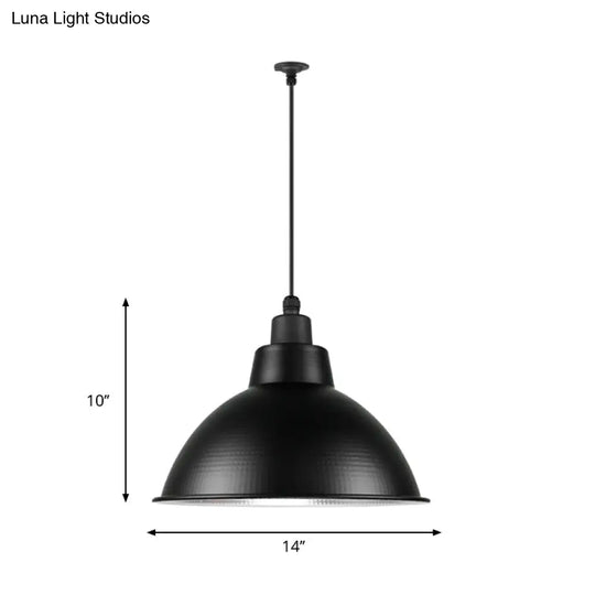 Industrial Style Black Metal Pendant Lighting - 1 Head Bowl Suspension Light 12’/14’/15’ Width