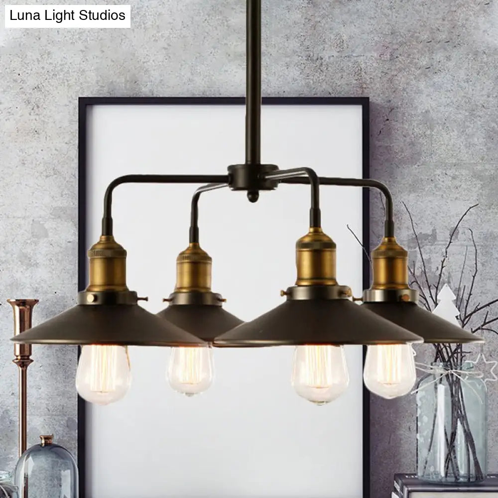 Industrial Style Black Metallic Hanging Light With Conical Chandelier Design - Perfect For Dining