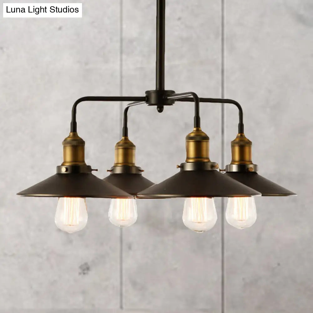 Industrial Style Black Metallic Hanging Light Chandelier For Dining Table - 3/4/5 Head Conical