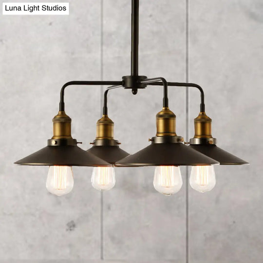 Industrial Style Black Metallic Hanging Light Chandelier For Dining Table - 3/4/5 Head Conical