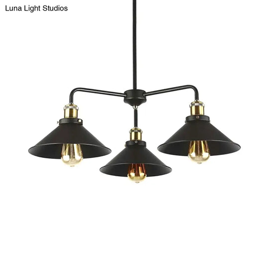 Industrial Style Black Metallic Hanging Light Chandelier For Dining Table - 3/4/5 Head Conical