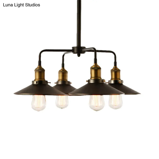 Industrial Style Black Metallic Hanging Light Chandelier For Dining Table - 3/4/5 Head Conical