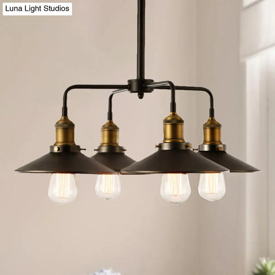 Industrial Style Black Metallic Hanging Light Chandelier For Dining Table - 3/4/5 Head Conical