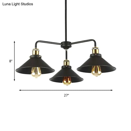 Industrial Style Black Metallic Hanging Light With Conical Chandelier Design - Perfect For Dining