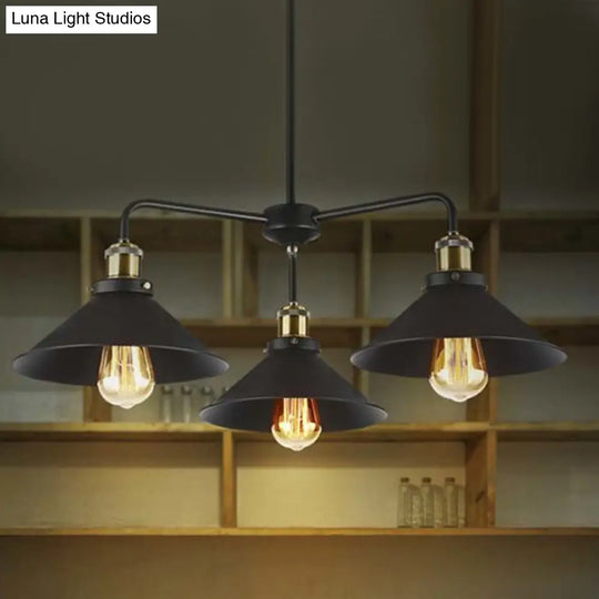 Industrial Style Black Metallic Hanging Light With Conical Chandelier Design - Perfect For Dining